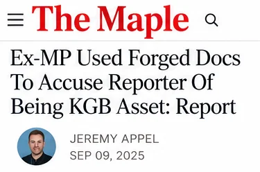 Titolo dell'articolo di The Maple sui documenti falsi attribuiti al giornalista David Pugliese